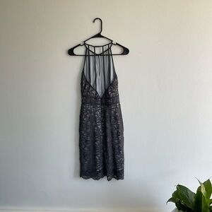 Elegant Gray Metallic Lace Dress